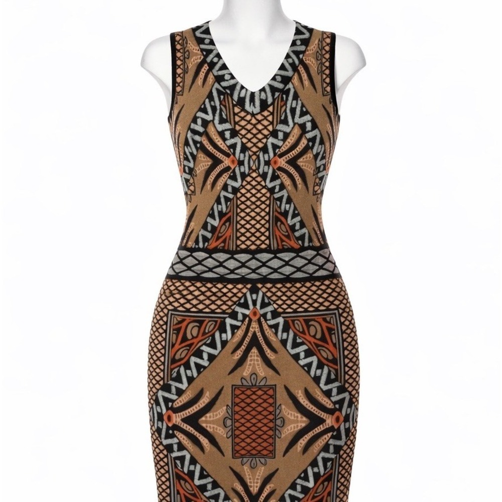 Kerisma Sweater Dress Womens Small Brown Tribal Geometric Bodycon Sleeveless